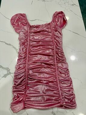 Cheryl Shimmery Pink Ruched Mini Dress juniors/kids